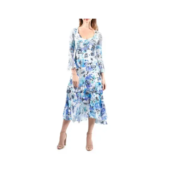 Komarov | Dresses | Nwt Komarov Floral Tiered Charmeuse And Chiffon Midi  Dress Size Large | Poshmark